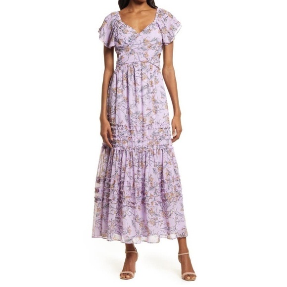 Chelsea28 Cross Front Chiffon Maxi Dress in Purple Bloom Floral Fields - Picture 9 of 9